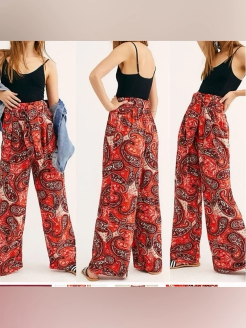 Free People Paisley Printed Double Trouble Wide Leg Pants Extra Small